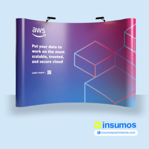 Backing Curvo 4X3 Pop Up estructura de aluminio plegable con su maletin y reflectores de luces.