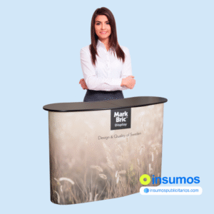 Modulo Counter Curvo 120x92cm estructura de aluminio Desarmable con mesa MDF con su maletín Stand Portátil