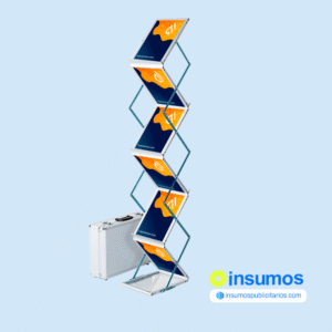 Porta Brochure plegable Zig Zag  de aluminio cromado Bandejas acrilicas A4