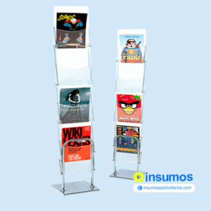 Porta Revisteros plegable de aluminio cromado Bandejas acrilicas A4
