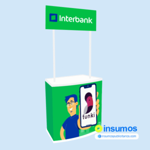 Modulos Publicitarios economico material PVC 2mm mesa 80x80cm desarmable con su maletín stand portátil